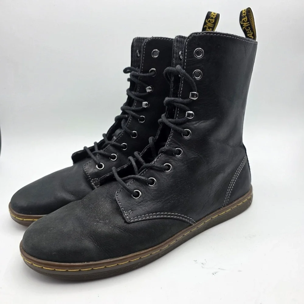 Dr. Martens Tehani Boots‎ Womens 10 Black Leather Fold Over Combat Punk Grunge - Picture 2 of 13